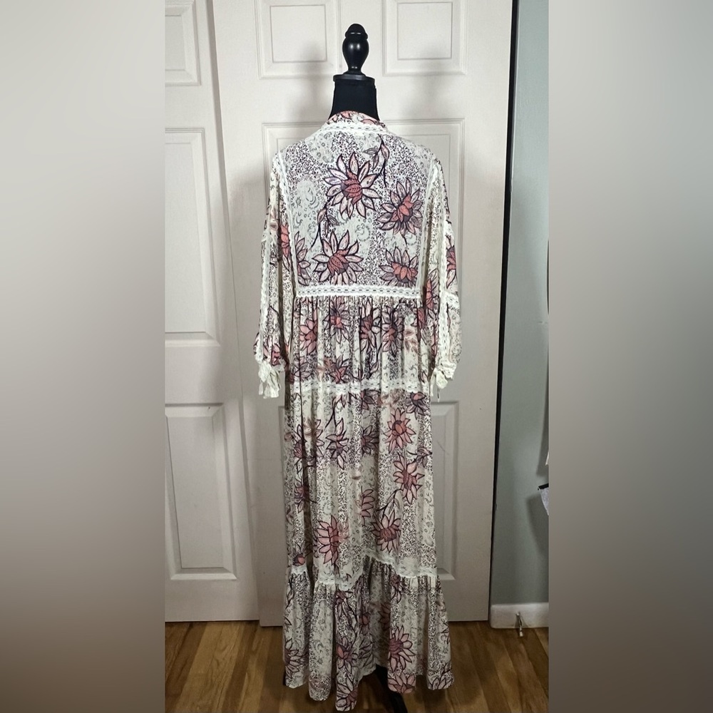 Free People NWT Grasslands Duster Kimono Floral Lace Tie XS/S Fits L Boho DU - Picture 7 of 8